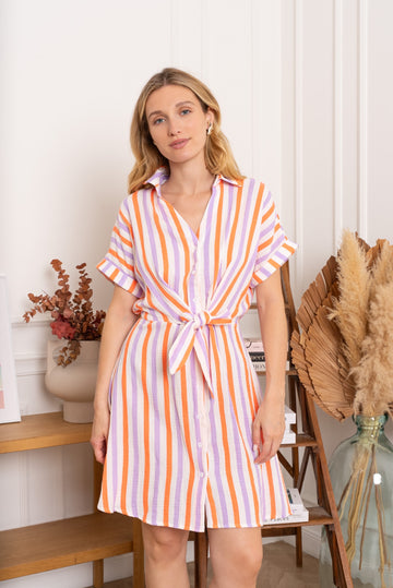 orange lila Jurken - Sien Striped Dress van Kilky