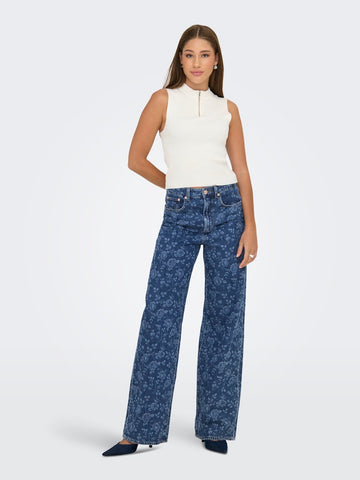 Jeans - Onlhope Ex Hw Wide Rose Aop Denim Pants van Only