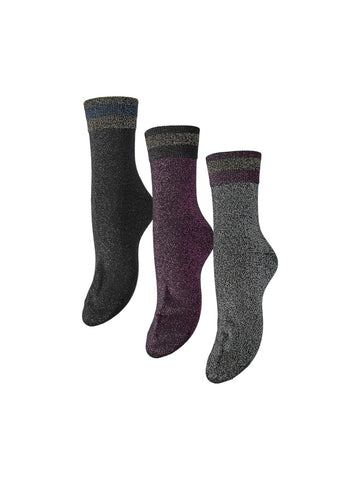 Black ONE SIZE Sokken - Pcjoley Glitter Socks 3-Pack van Pieces