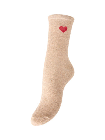Natural Tone in tone lurex + Red heart ONE SIZE Sokken - Pcnolia Lurex Socks van Pieces