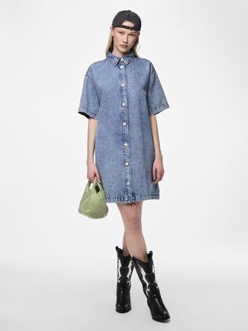 Jurken - Pckate Ss A-Shape Denim Dress van Pieces