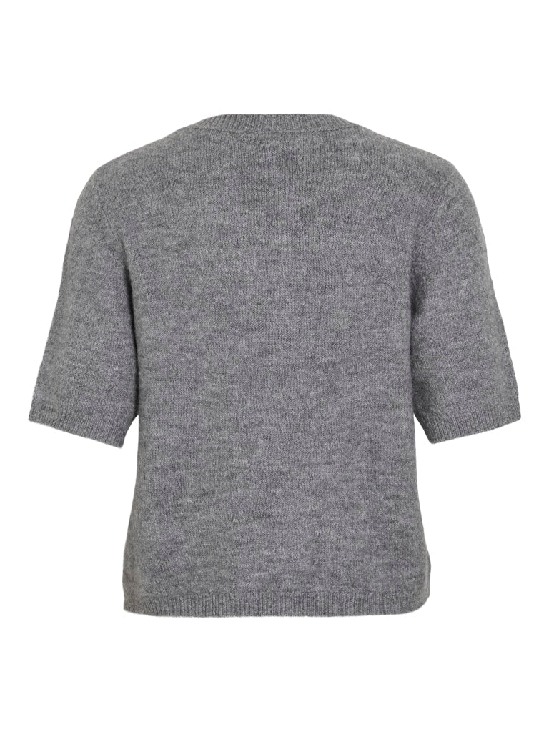 Medium Grey Melange Pulls - Vidainty O-Neck 2/4 Knit Cardigan van Vila