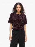 Tops - Vifaith O-Neck S/S Sequin Top Bordeaux van Vila