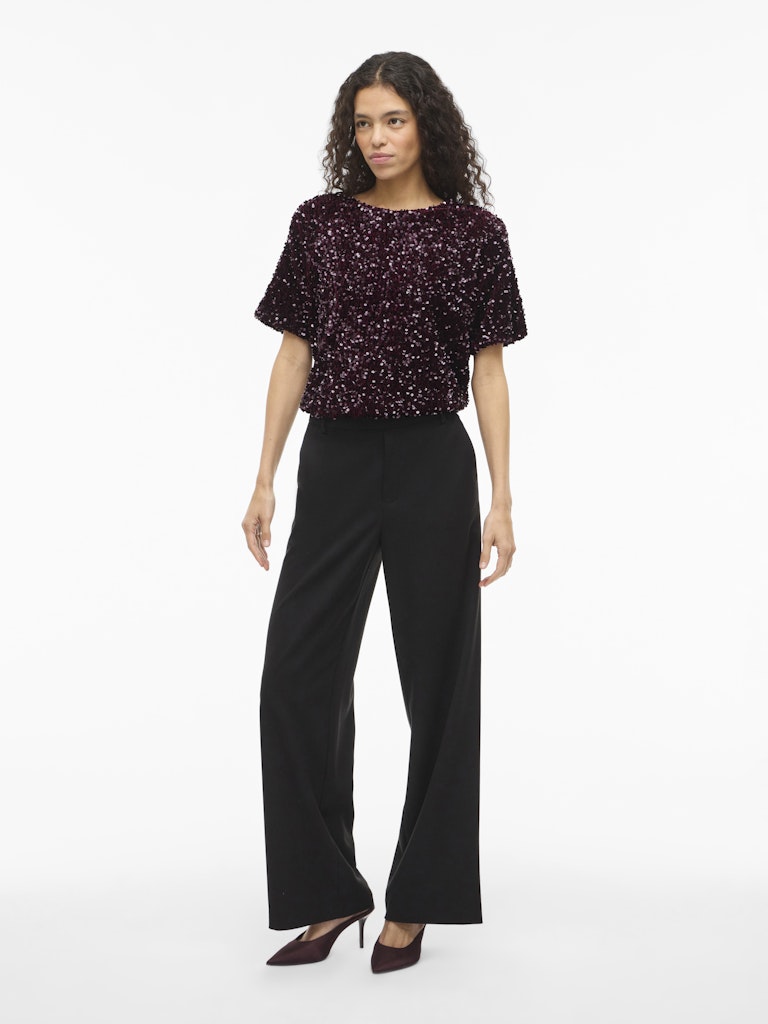 Tops - Vifaith O-Neck S/S Sequin Top Bordeaux van Vila