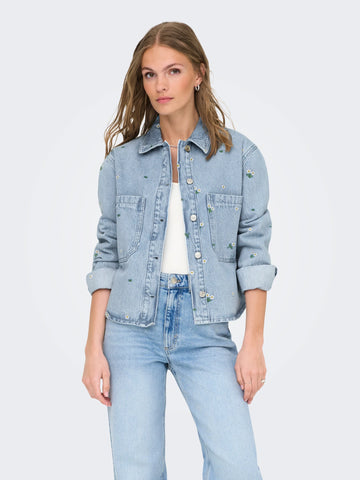Light Blue Denim Jassen - Onlcassie Emb Ls Ovs Dnm Shirt Azg van Only