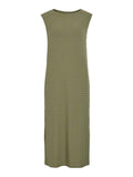 Oil Green Jurken - Vibrenda Boat Neck S/L Midi Dress van Vila
