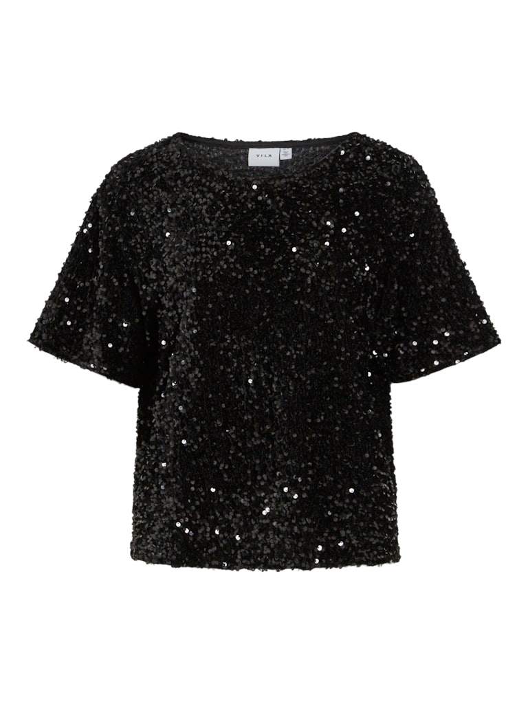 Black Beauty BLACK BEAUTY SEQUIN Tops - Vifaith O-Neck S/S Sequin Top van Vila