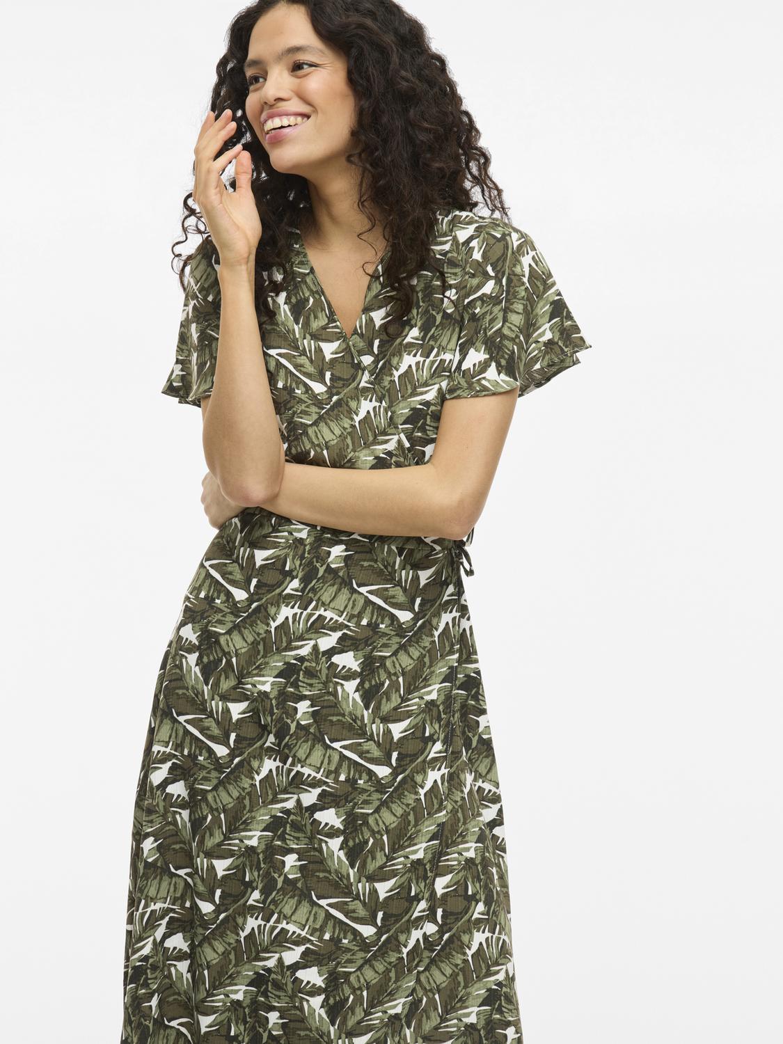 Sage Jurken - 30% Vilovie S/S Wrap Midi Dress - Noos van Vila