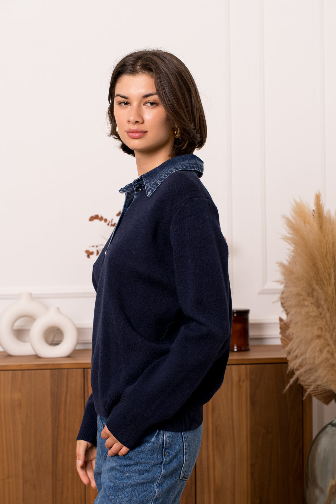 Marie contrast jeans border polo