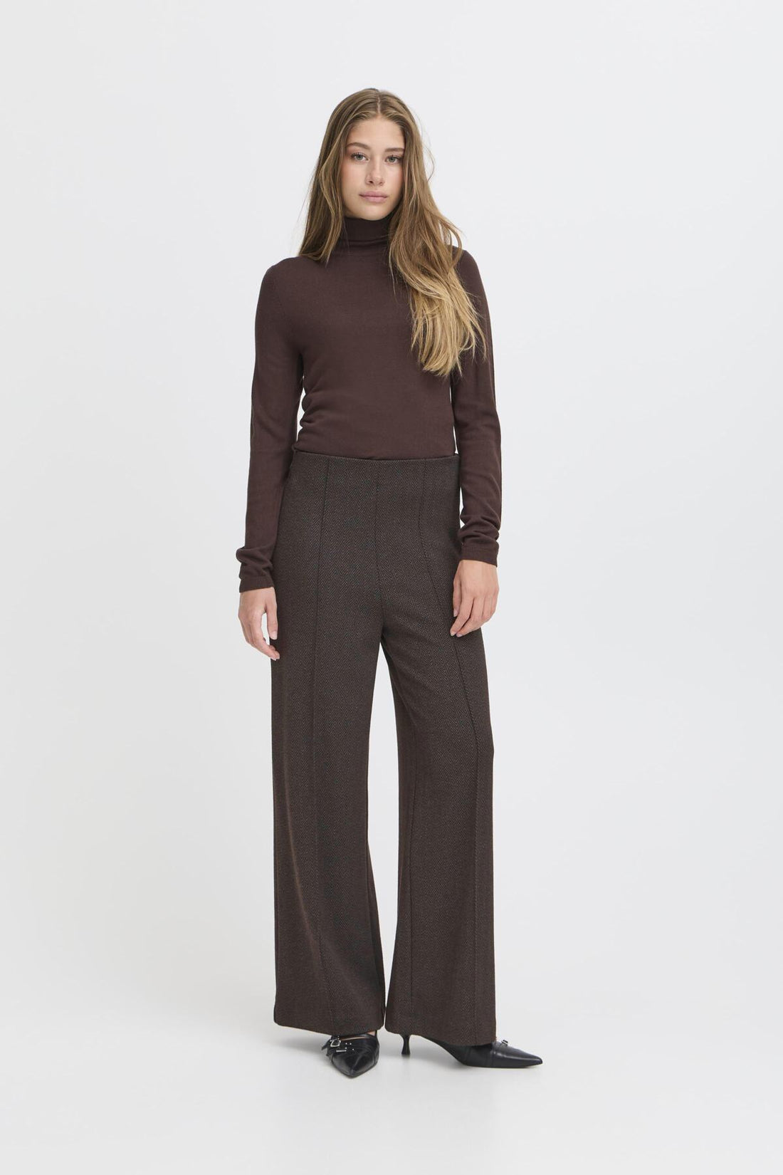 Broeken - Ihkate Jacquard Pants 9 Black Herringbone van Ichi