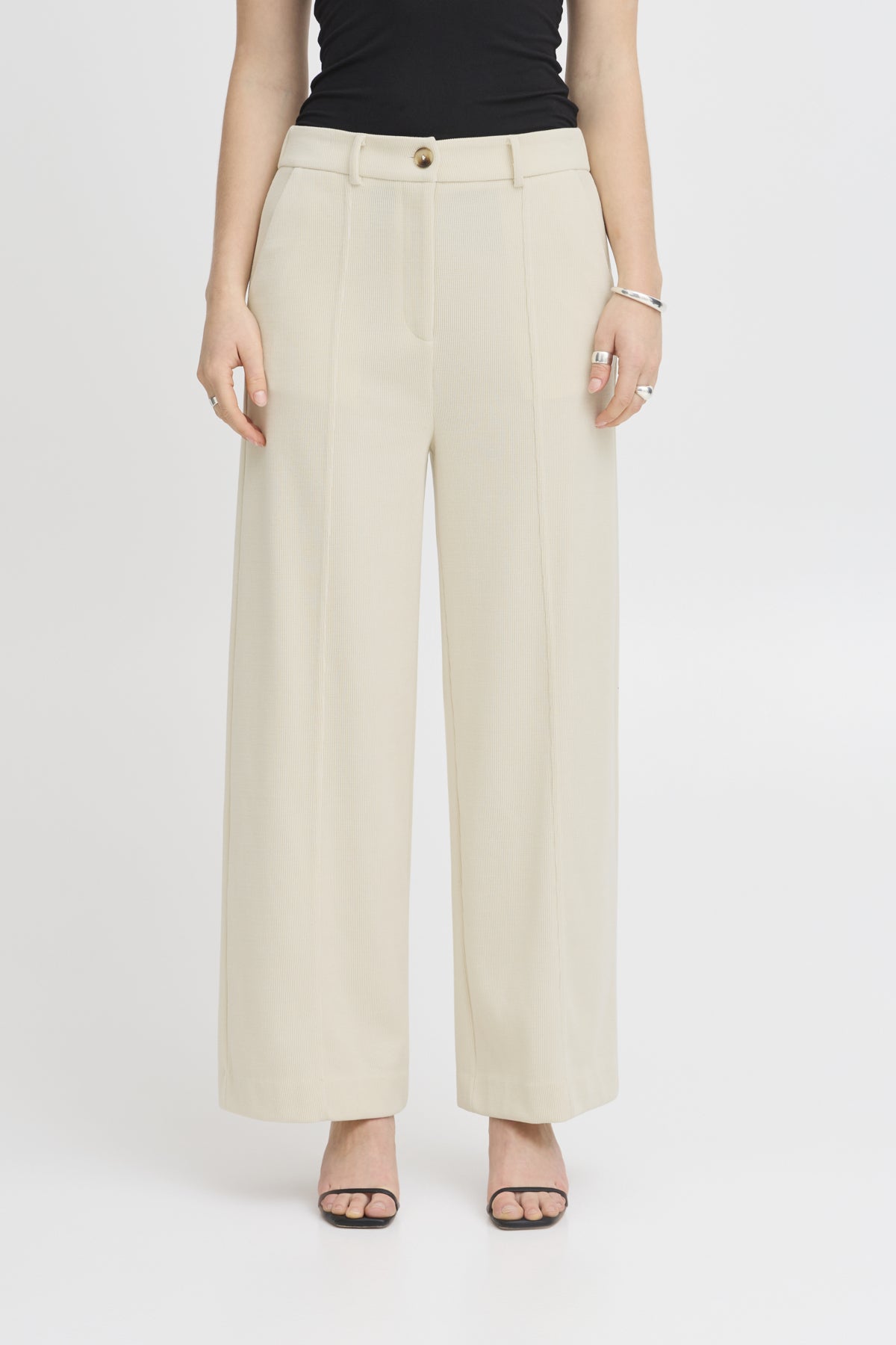 Almond Milk Broeken - Ihkate Corduroy Wide Pants van Ichi