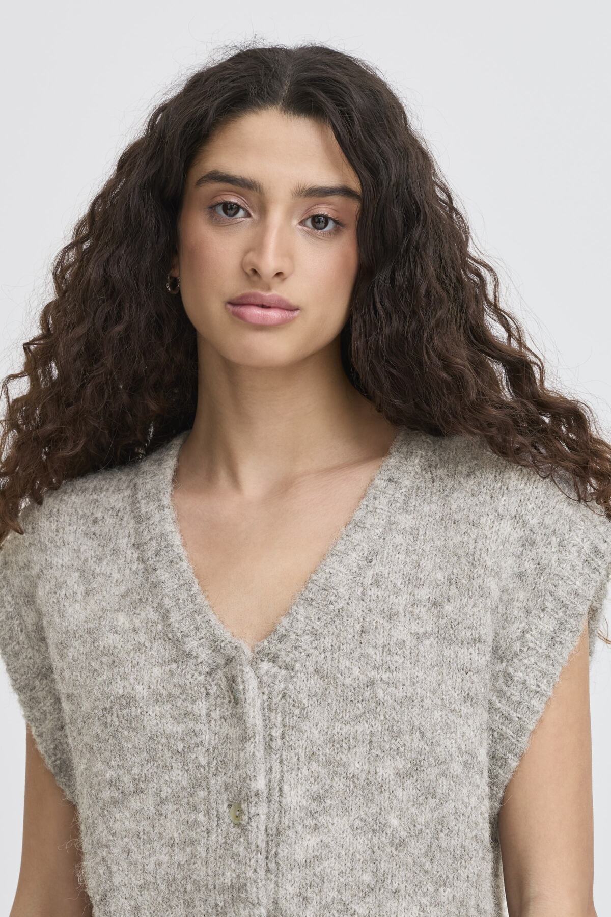 Light grey melange Cardigans - Ihbelablue Waistcoat van Ichi