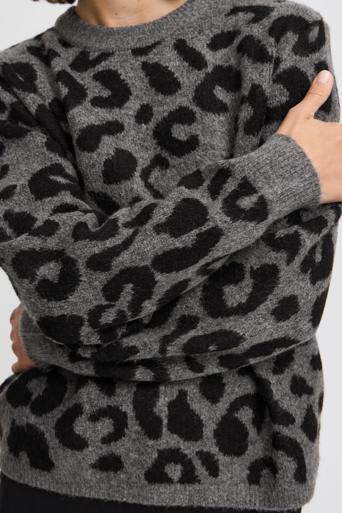 Mid grey Melange Mix Pulls - Bxminya Leopard Jumper van b.young