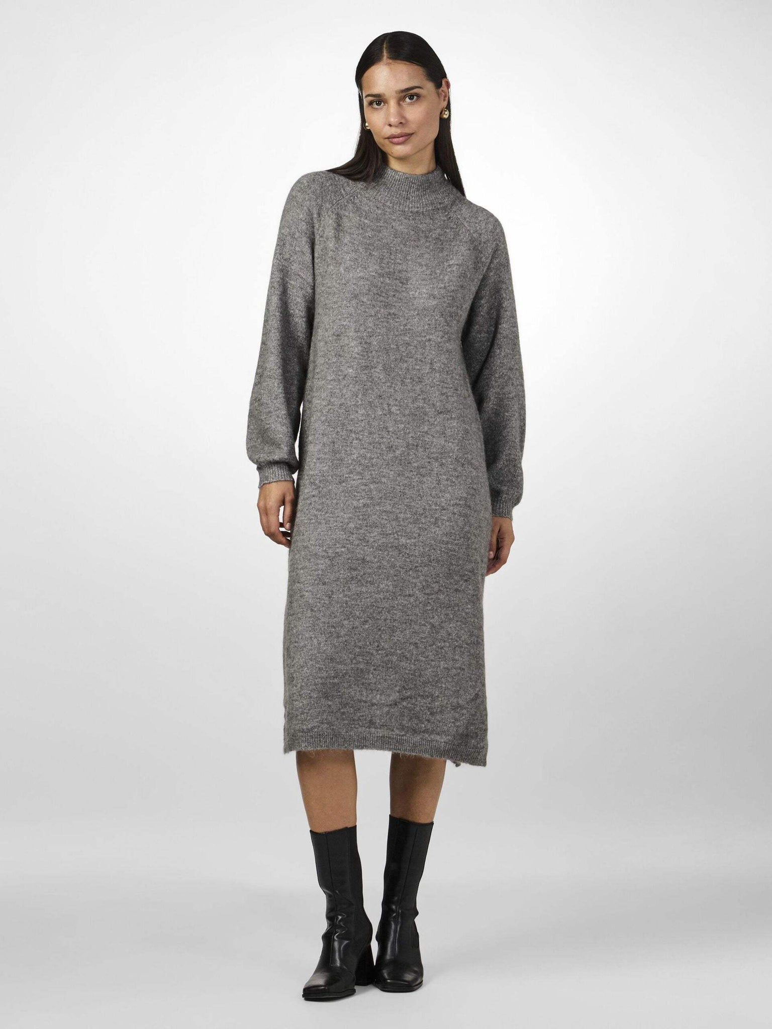 Medium Grey Melange Jurken - Yasbalis Ls Funnel Knit Dress Noos - AW24 van Y.A.S