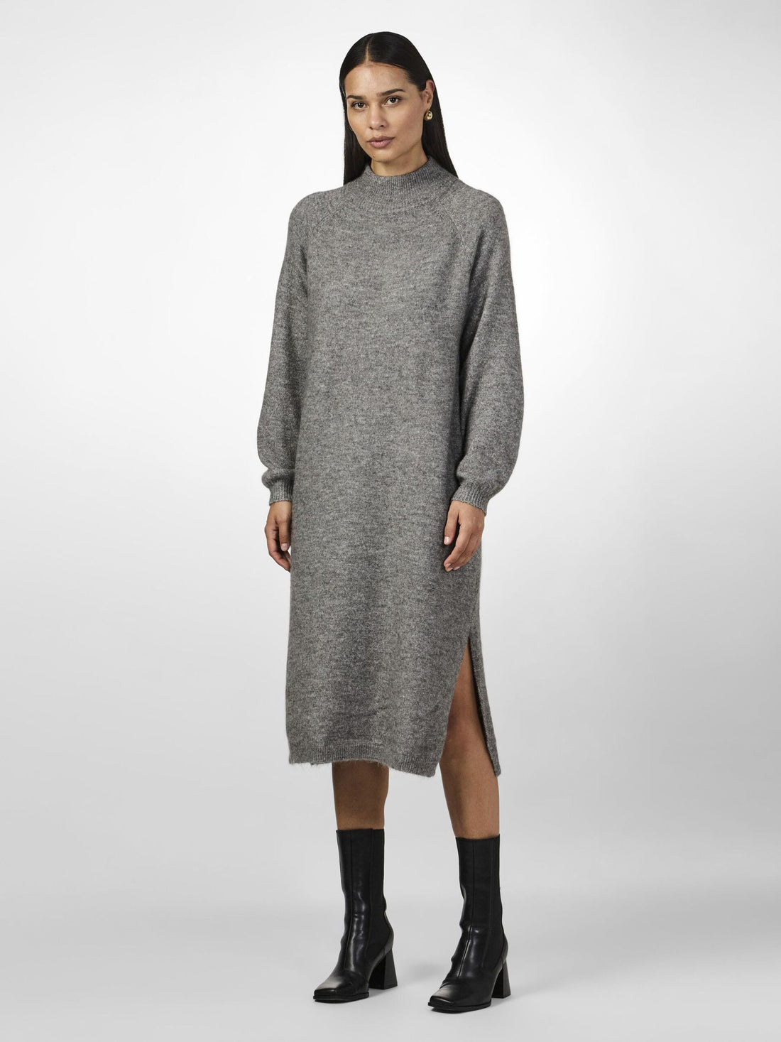 Medium Grey Melange Jurken - Yasbalis Ls Funnel Knit Dress Noos - AW24 van Y.A.S