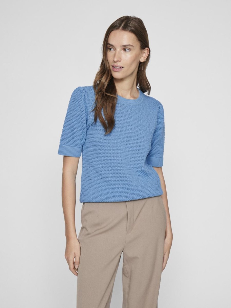 30% Vidalo O - Neck S/S Knit Top - Noos - koop Knitwear van Vila bij Meisjes Brugge