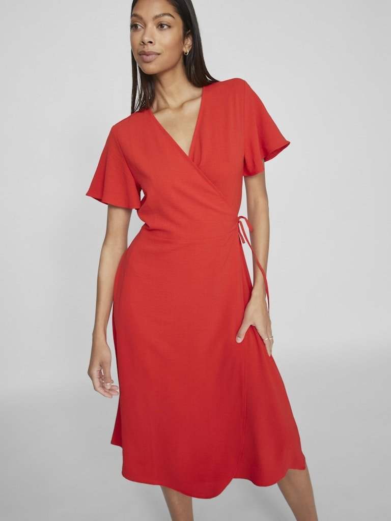 30% Vilovie S/S Wrap Midi Dress - Noos - koop Jurken van Vila bij Meisjes Brugge