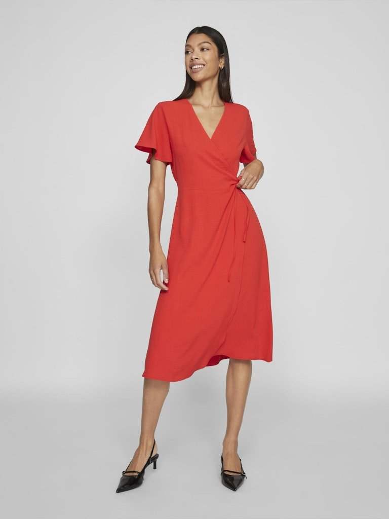 30% Vilovie S/S Wrap Midi Dress - Noos - koop Jurken van Vila bij Meisjes Brugge