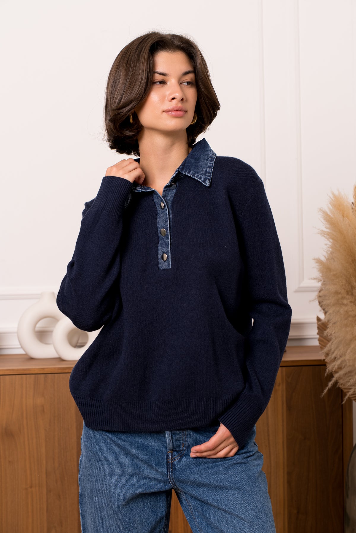Marie contrast jeans border polo