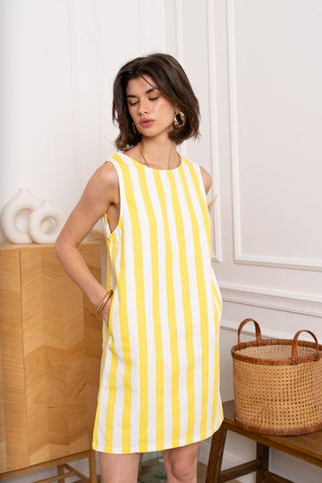Striped open back sleeveless dress