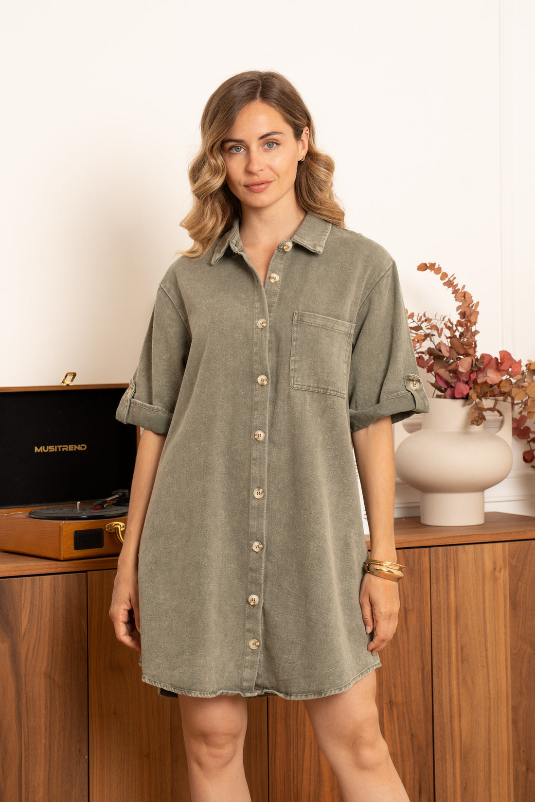 beige clair Jurken - Button cotton dress van Kilky