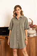 kaki Jurken - Button cotton dress van Kilky