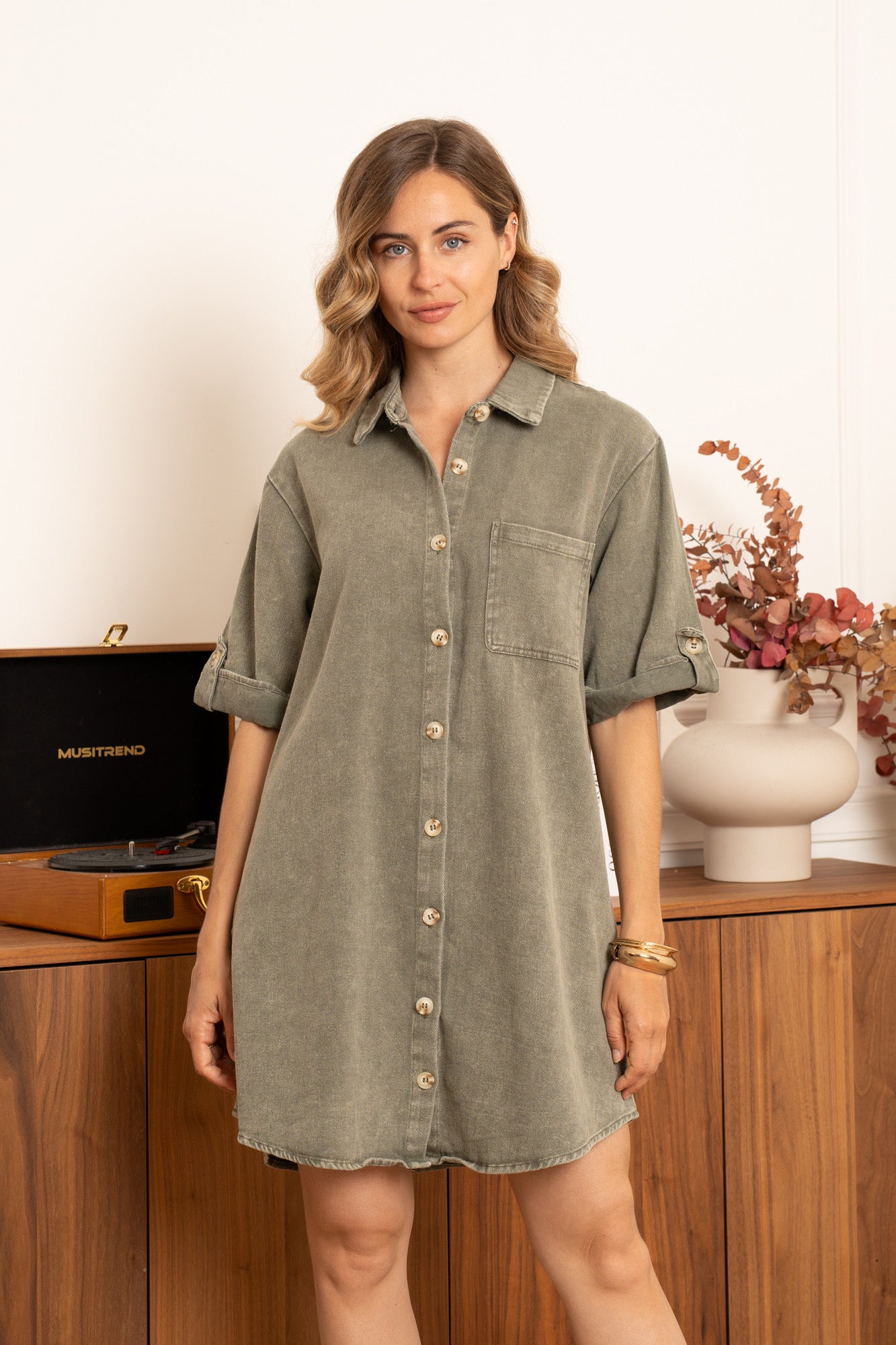 kaki Jurken - Button cotton dress van Kilky