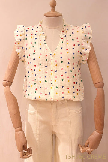 creme Tops - Colourfull hearts tetra top van Season