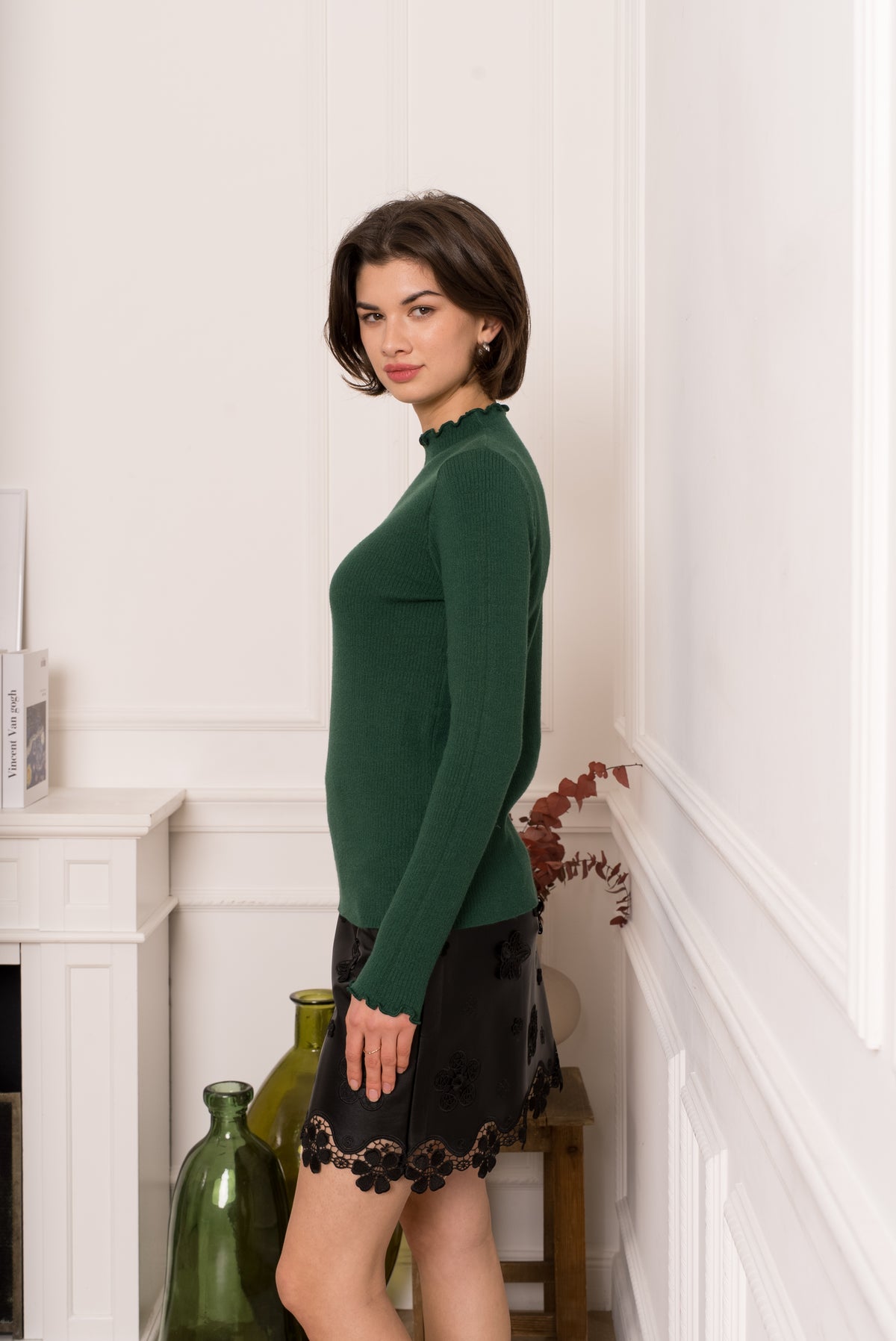 Frilled funnel neck top 9013