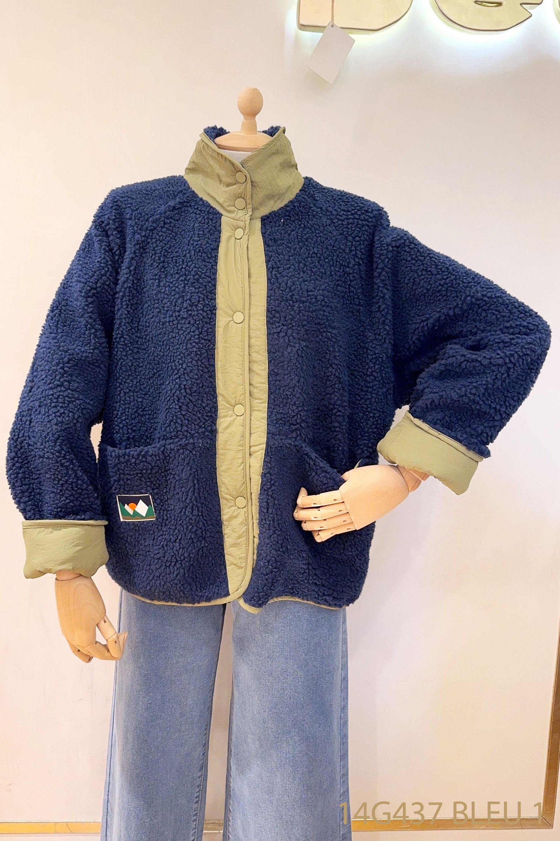 bleu kaki Jassen - Reversible teddy coat van Meisjes