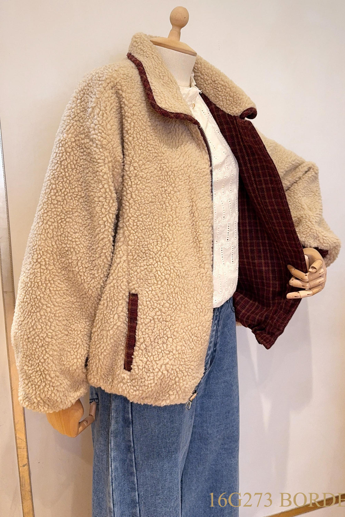 Reversibel teddy jacket carreaux