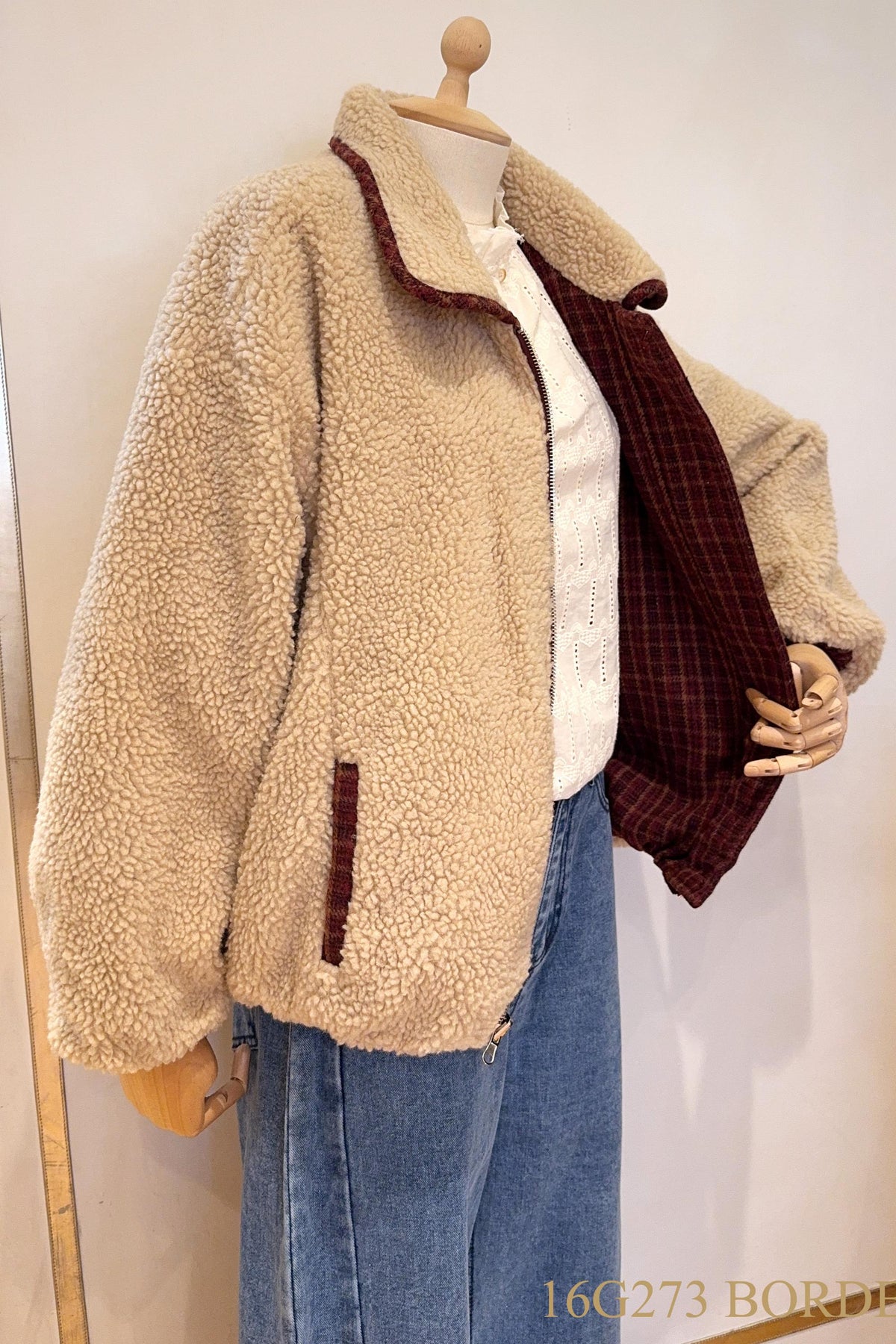Reversibel teddy jacket carreaux