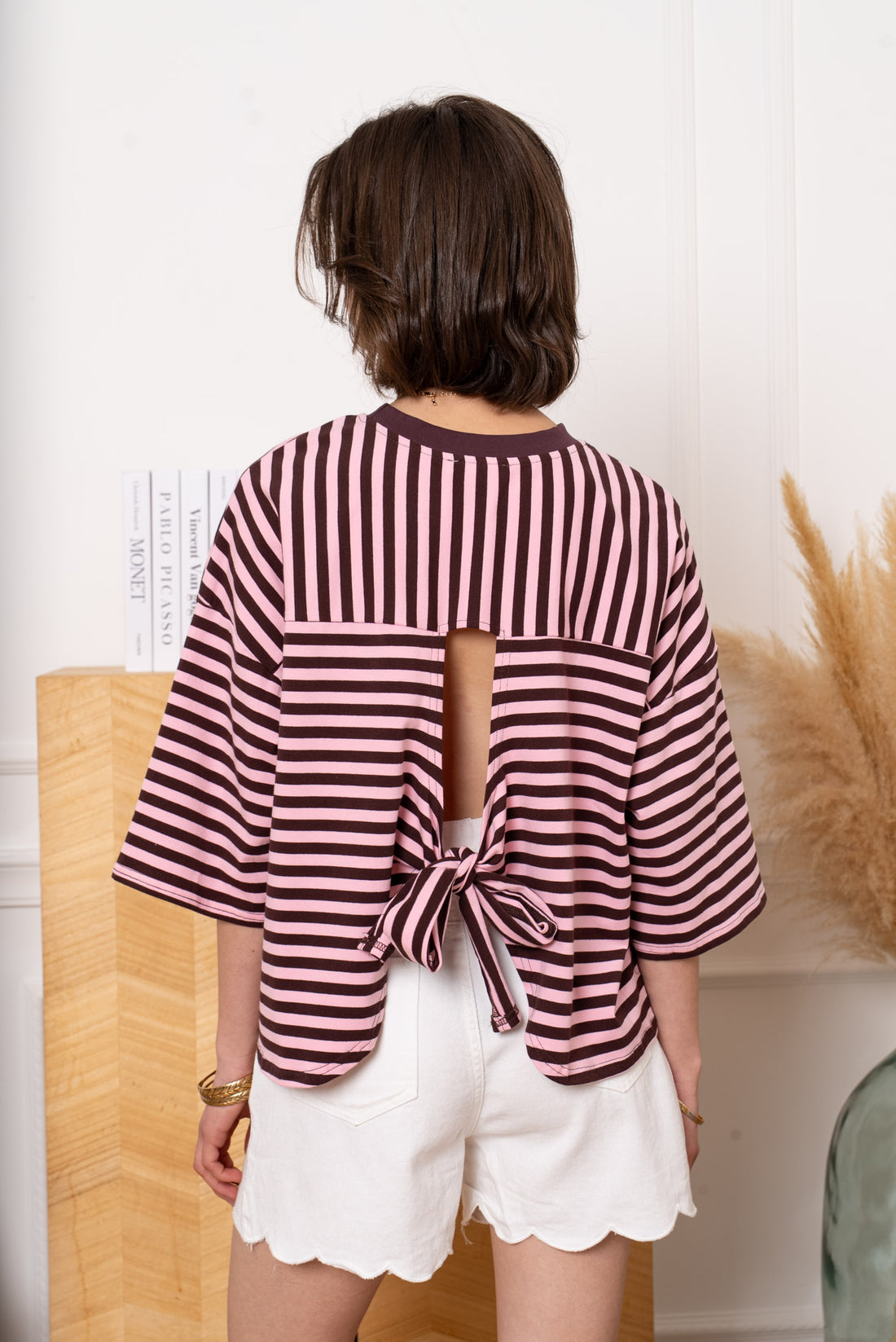 Open back striped tee