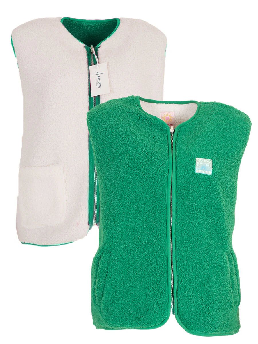 green One Size Jassen - 98100-Reversible teddy debardeur van Azzurro