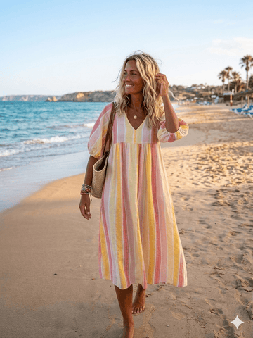 9865 tetra rayon V-neck tunic dress van Pohème – Jurken voor dames | Meisjes Brugge