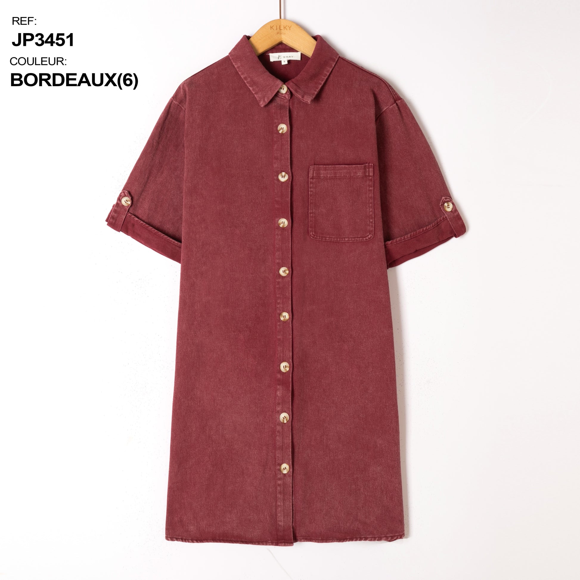 bordeaux Jurken - Button cotton dress van Kilky