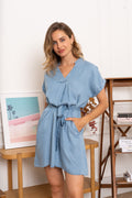 bleu Jurken - Salina V-neck short tencel dress van Kilky