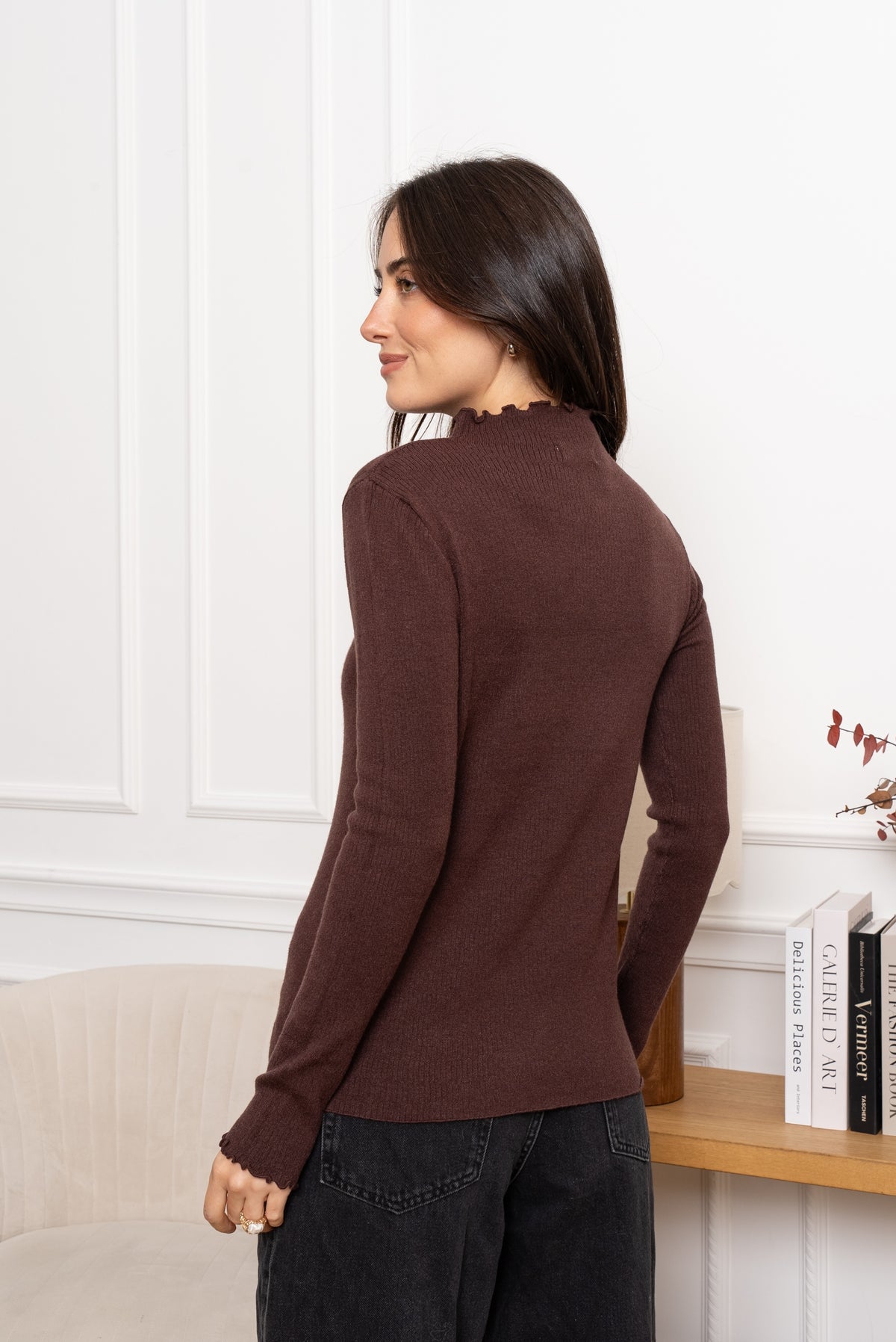 Frilled funnel neck top 9013