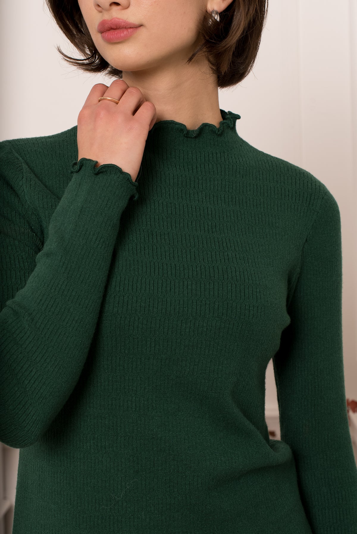 Frilled funnel neck top 9013