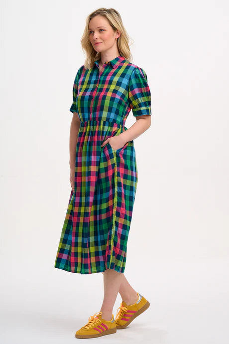 MULTI, MIDNIGHT GINGHAM Jurken - Willet Midi Smock Dress van Sugarhill Boutique