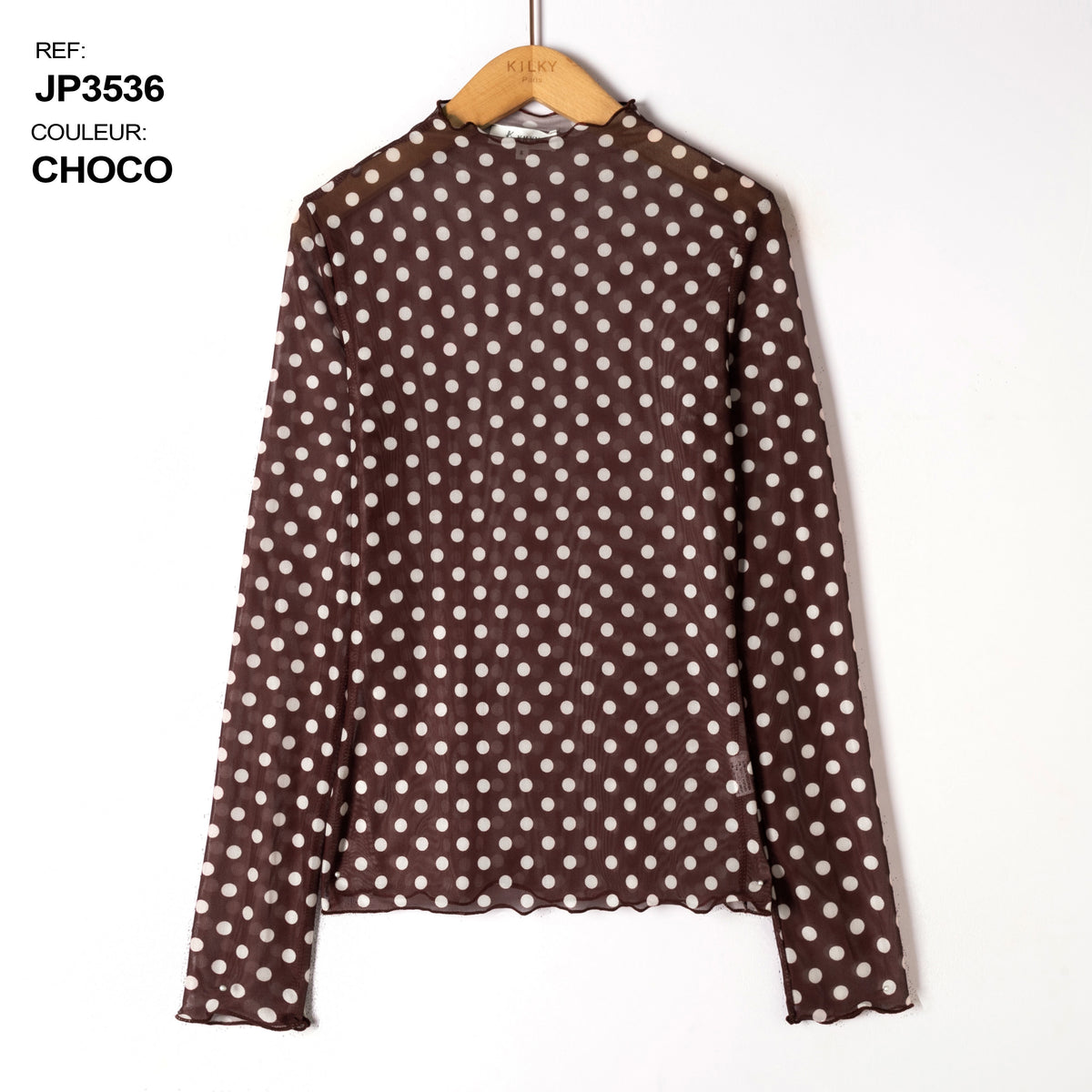 Frilled mesh top with dots