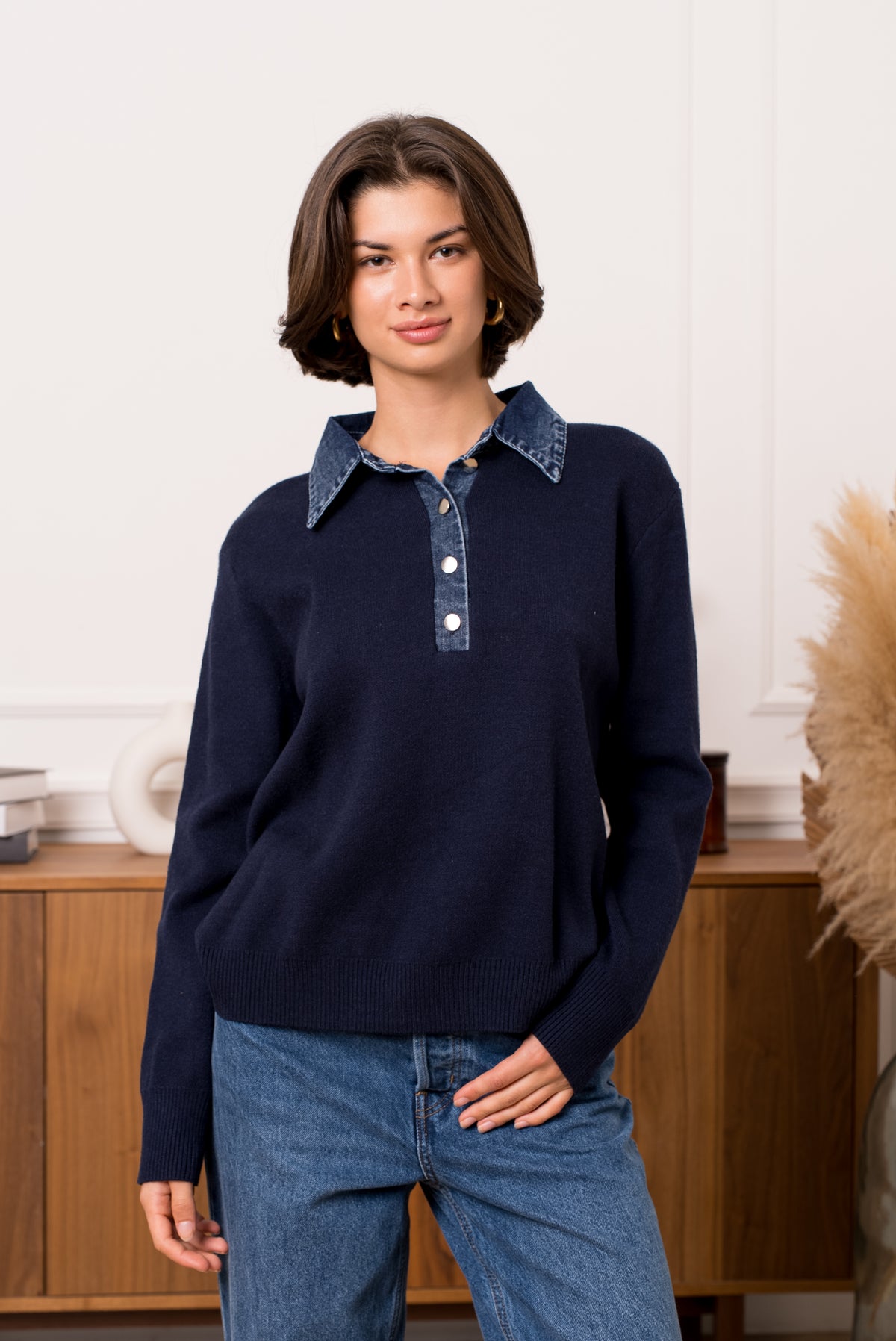 Marie contrast jeans border polo