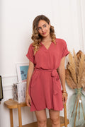 rose fonce Jurken - Veronica V-neck short dress van Kilky