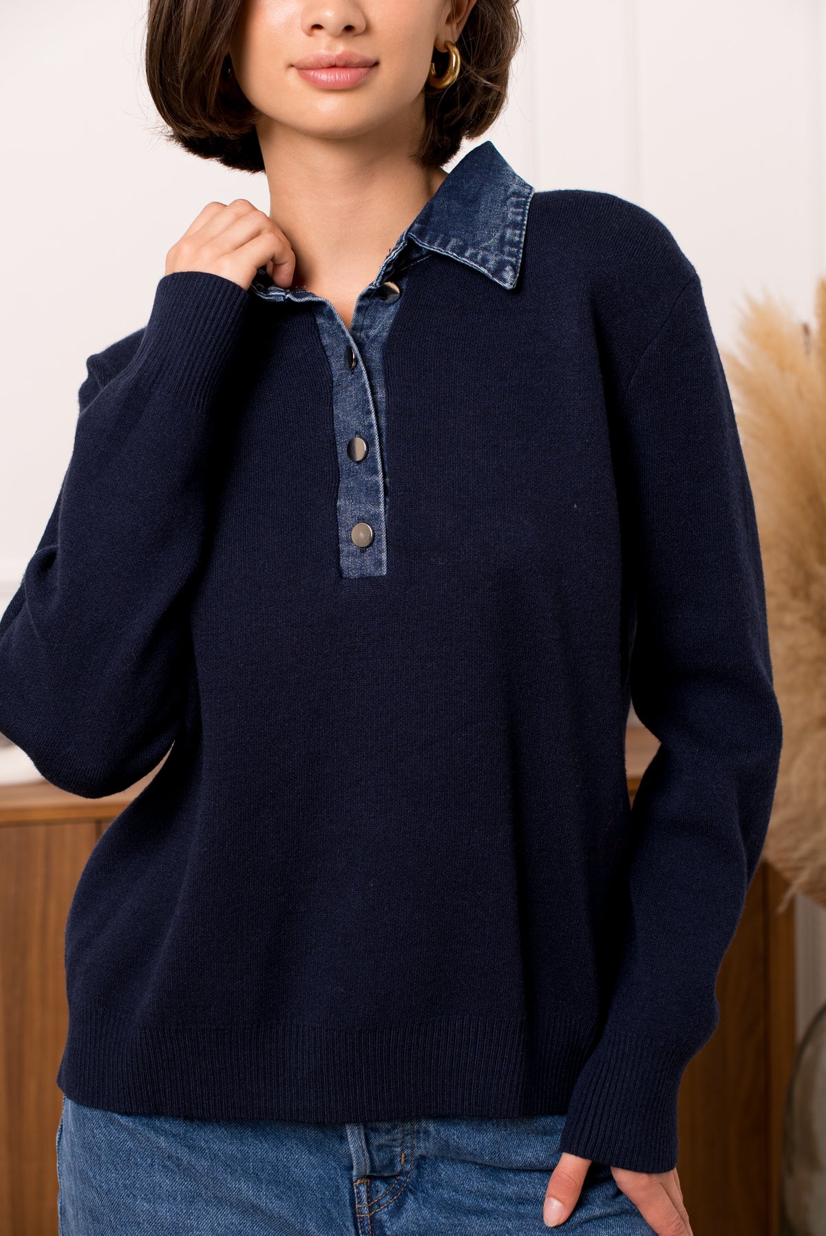 Marie contrast jeans border polo