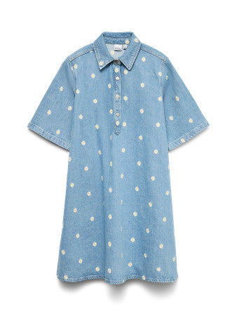 Light blue denim Jurken - Vmocina Ss Daisy Emb Denim Dress van Vero moda