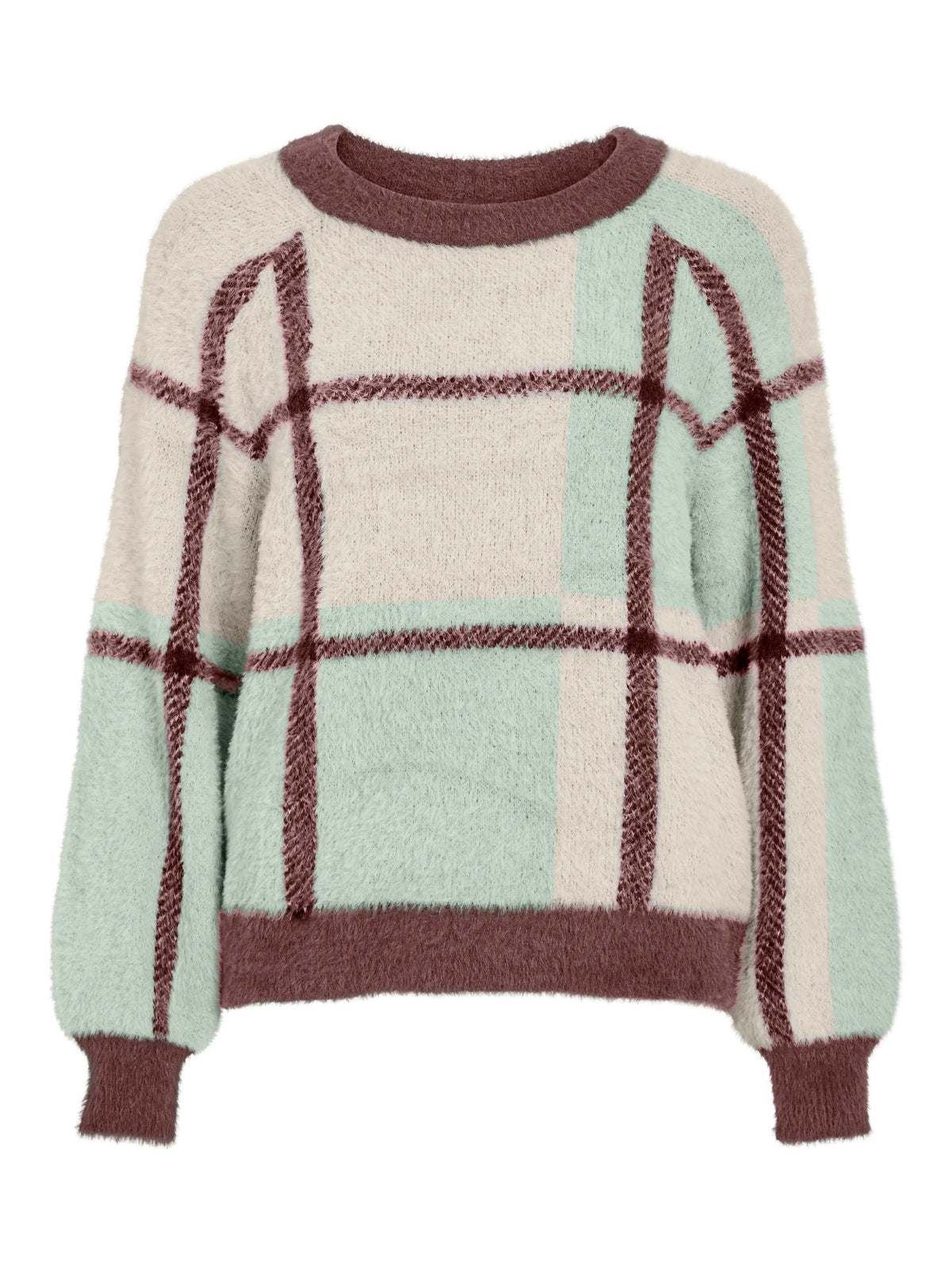 Vihallo O-Neck L/S Check Knit Top