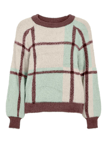 Vihallo O-Neck L/S Check Knit Top