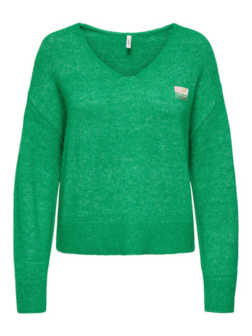 Deep Mint Melange Pulls - Onlazure Ls V-Neck Knit van Only