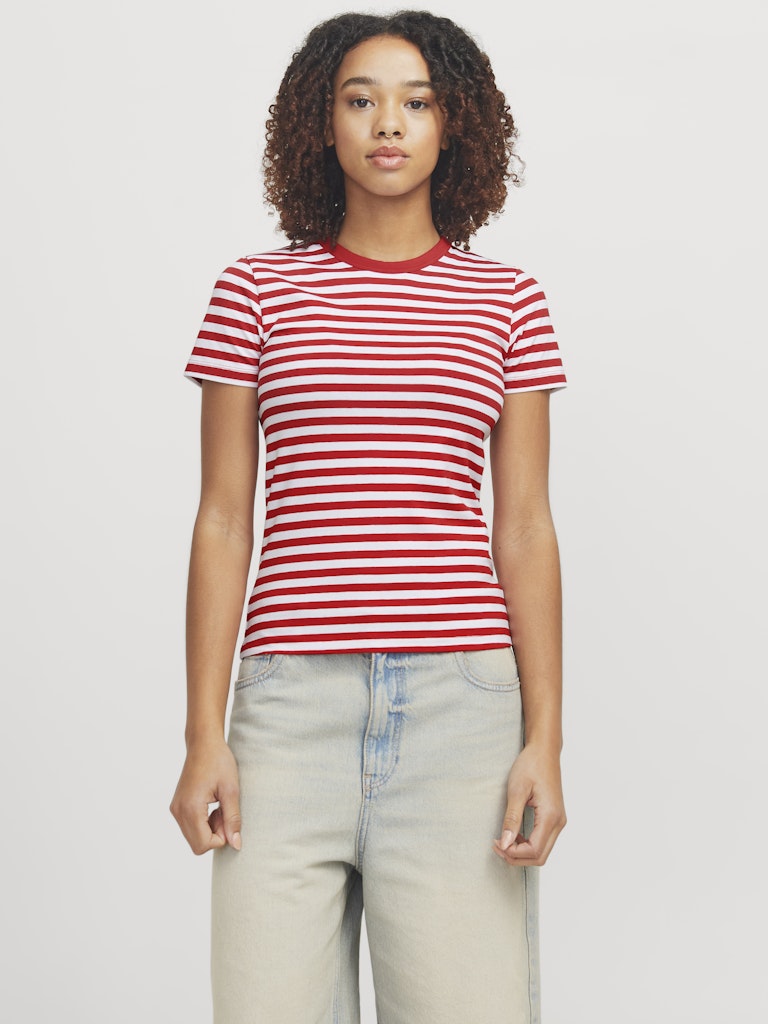 Bright White Racing Red T-shirts - Jxgigi Ss Stripe Tee - SS25 van JJXX