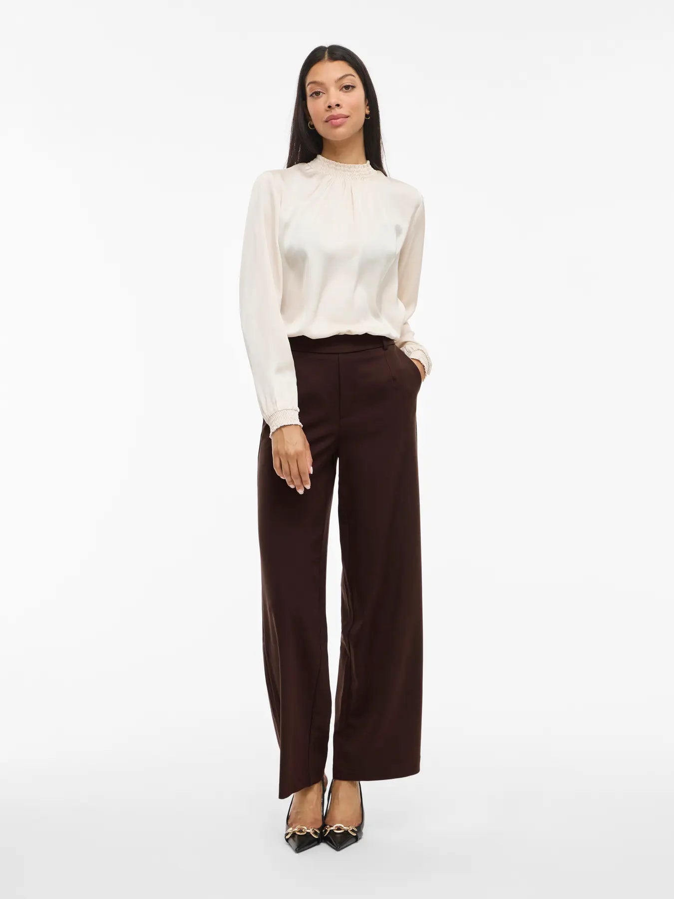 Coffee bean Broeken - Vivarone Hw Wide Pant - Noos van Vila